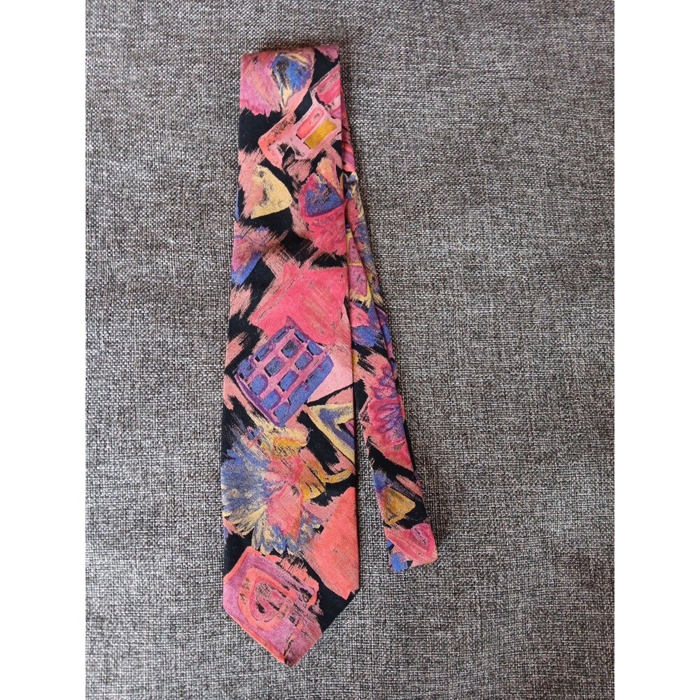 Tie 70s 80s 90s Y2K Mens Oaktree Black Coral Gold Pink Blue 3.25 Wide 60 Long